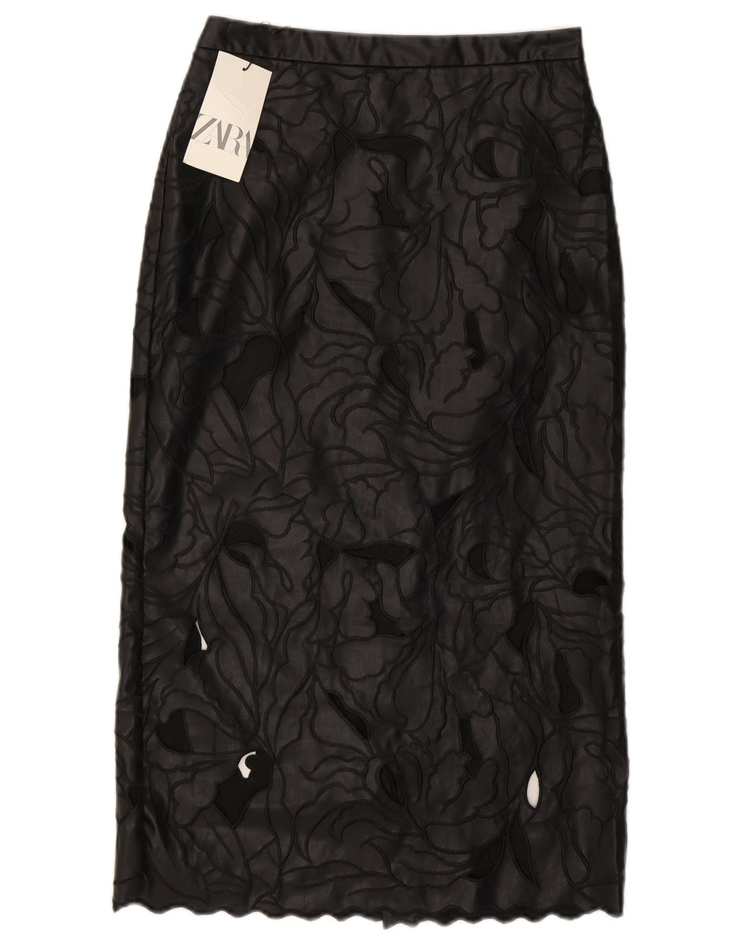 Женская кожаная юбка Zara, маленькая W26, черная с цветочным принтом
