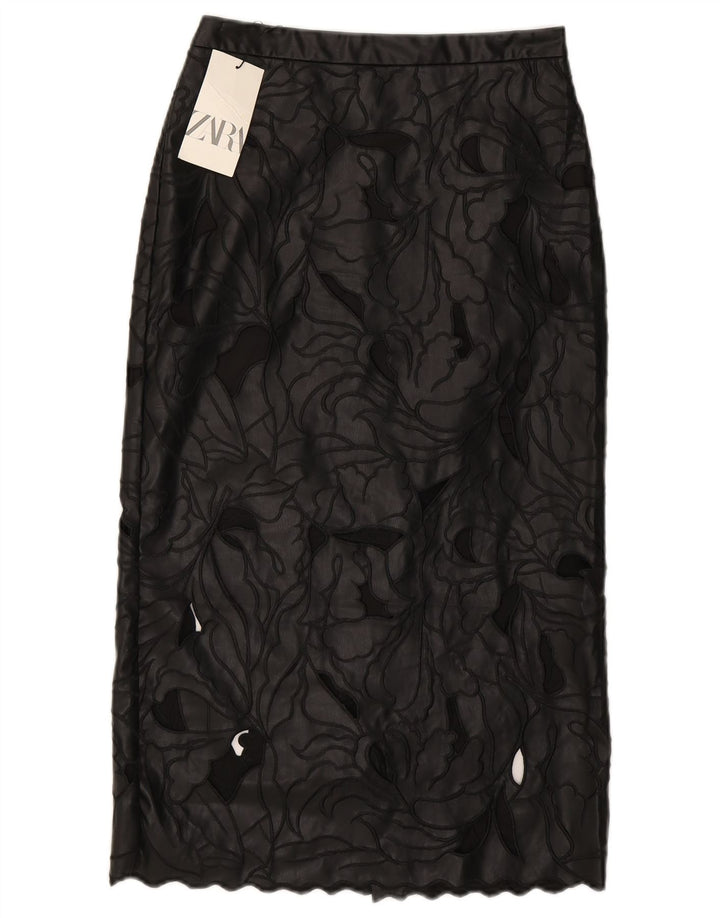 Женская кожаная юбка Zara, маленькая W26, черная с цветочным принтом