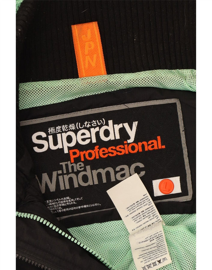 SUPERDRY Womens The Windmac Hooded Rain Jacket UK 14 Large Black Nylon