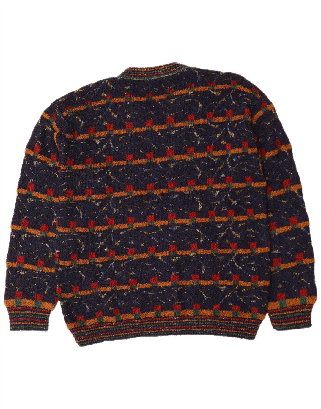 ВИНТАЖНЫЙ мужской джемпер с v-образным вырезом, свитер XL, темно-синий, шерсть с геометрическим рисунком