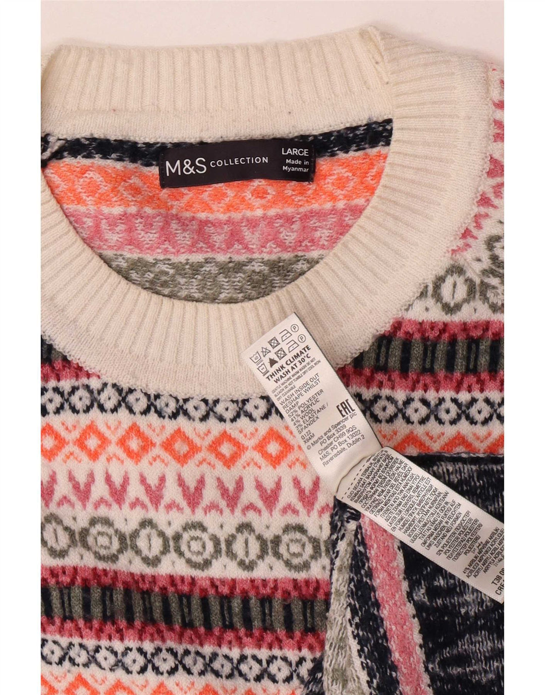 Мужской джемпер с вырезом лодочкой Marks & Spencer, большой разноцветный жаккардовый узор