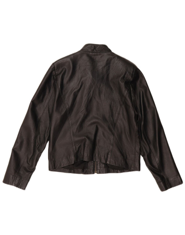 ВИНТАЖНАЯ женская укороченная кожаная куртка UK 14, кожа среднего размера, черная