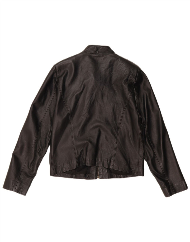 ВИНТАЖНАЯ женская укороченная кожаная куртка UK 14, кожа среднего размера, черная