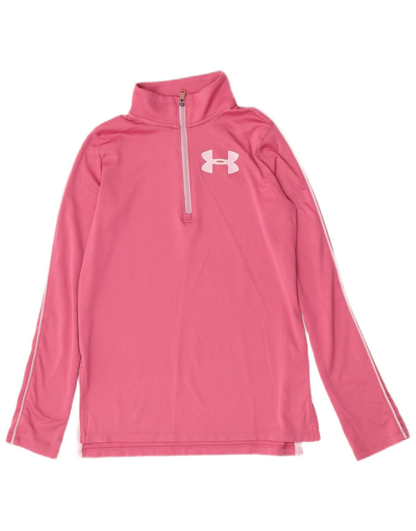 Топ Under Armour для девочек с воротником на молнии и длинными рукавами, 9–10 лет, средний розовый, спортивный цвет