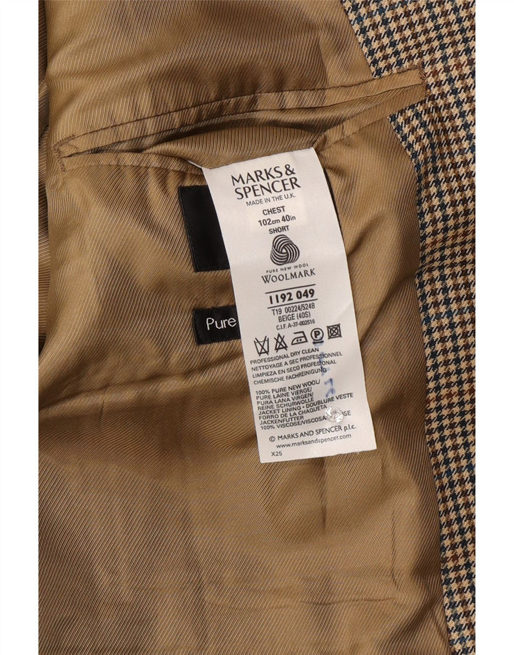 Мужской пиджак на двух пуговицах Marks & Spencer UK 40, шерстяной в бежевую клетку среднего размера