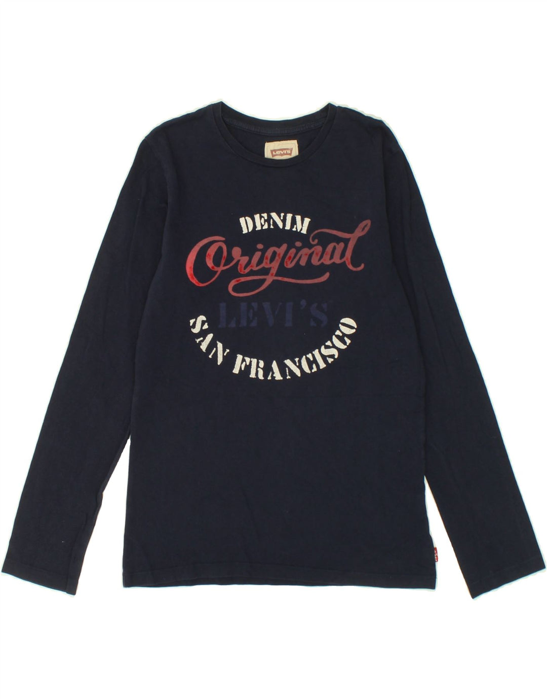 LEVI'S Boys Graphic Top Long Sleeve 13-14 Years Navy Blue Cotton Vintage Levi's and Second-Hand Levi's from Messina Hembry 