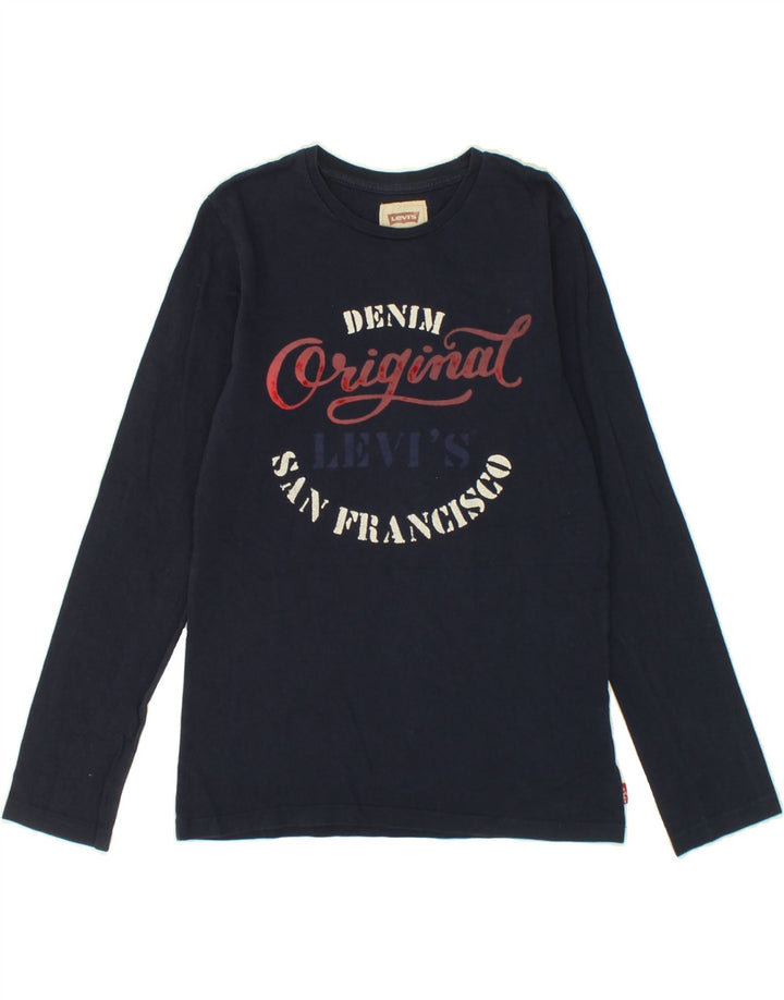 LEVI'S Boys Graphic Top Long Sleeve 13-14 Years Navy Blue Cotton Vintage Levi's and Second-Hand Levi's from Messina Hembry 