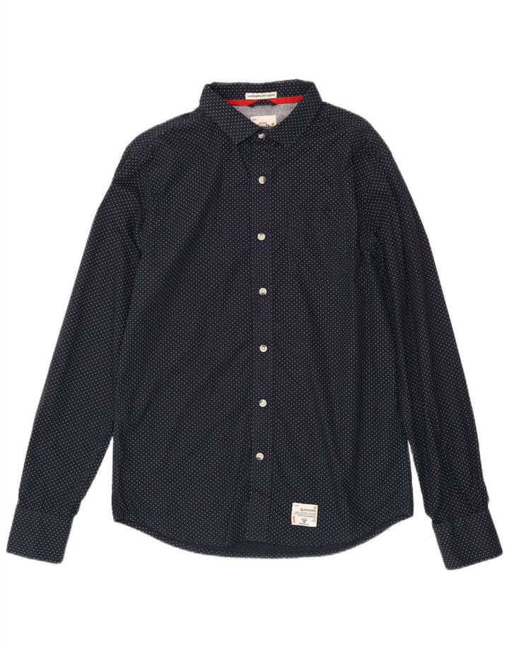 Мужская рубашка Superdry XL, темно-синяя, хлопок в горошек