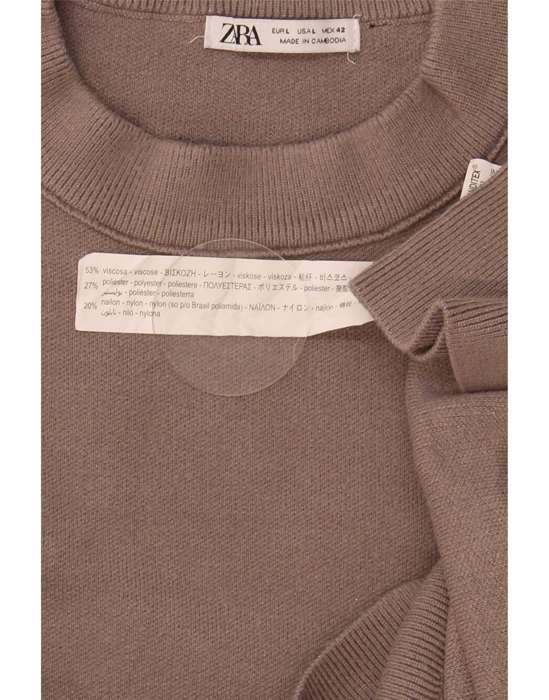 Мужской джемпер с круглым вырезом Zara, большой коричневый вискозный свитер