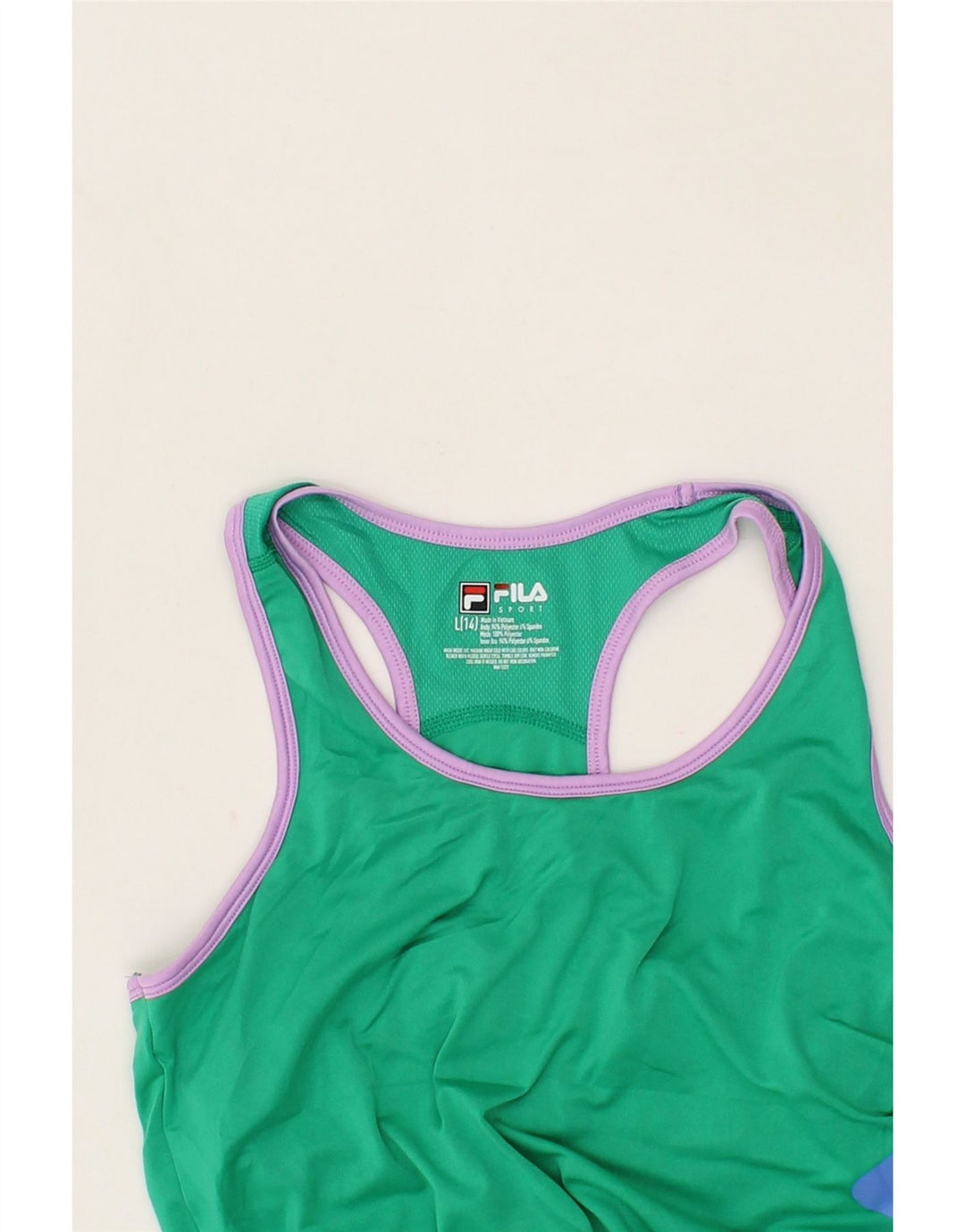 FILA Girls Graphic Vest Top 13-14 Years Large  Green Polyester Vintage Fila and Second-Hand Fila from Messina Hembry 