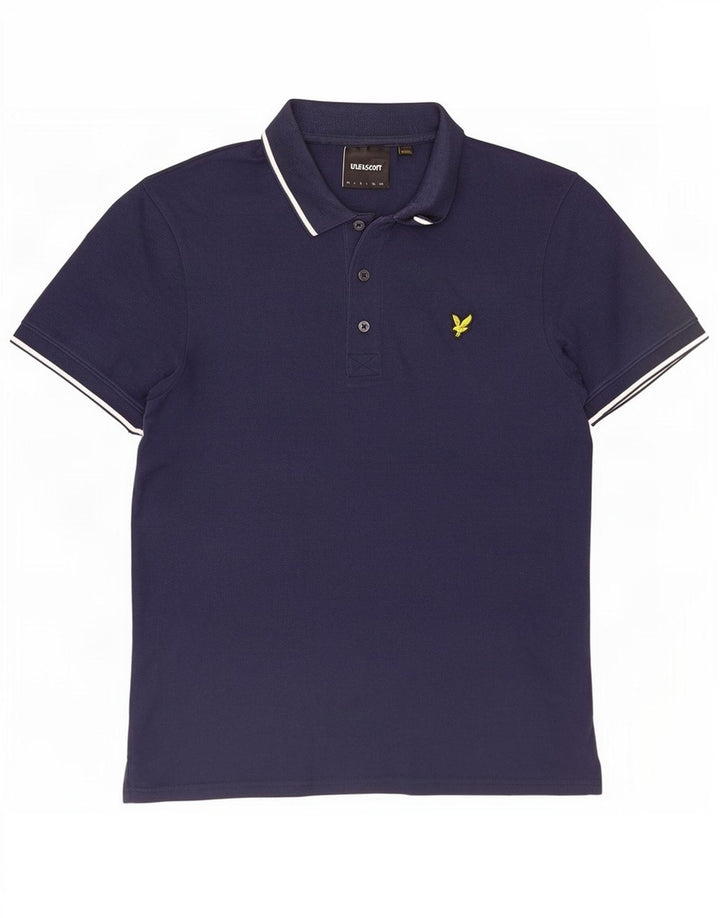Мужская рубашка-поло Lyle & Scott среднего размера, темно-синяя в полоску