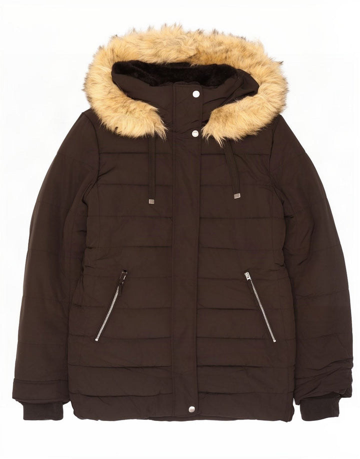 Женская стеганая куртка с капюшоном Zara UK 20 2XL, черный полиэстер