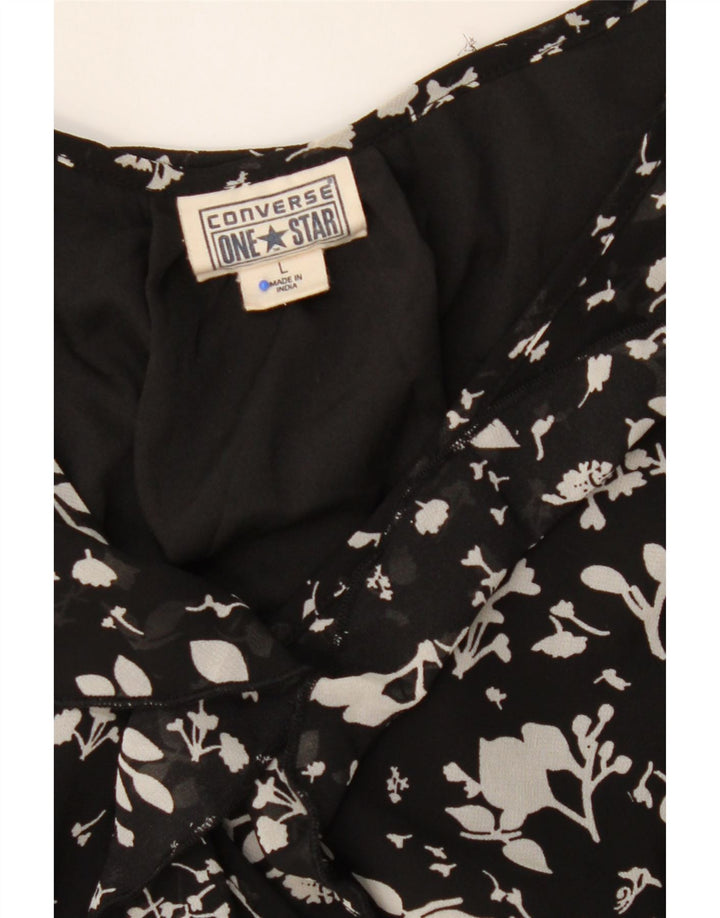 CONVERSE Womens A-Line Dress UK 14 Large Black Floral Polyester Vintage Converse and Second-Hand Converse from Messina Hembry 