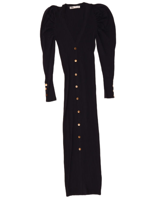 Женское трикотажное облегающее платье Zara UK 14, большой размер, темно-синий, вискоза