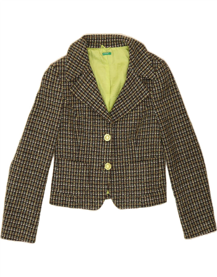 BENETTON Womens 2 Button Blazer Jacket IT 46 Large Khaki Check Wool Vintage Benetton and Second-Hand Benetton from Messina Hembry 