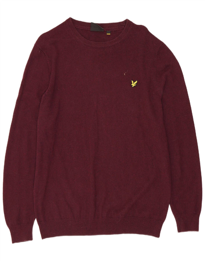 Мужской джемпер с круглым вырезом LYLE & SCOTT, большой бордовый хлопковый свитер