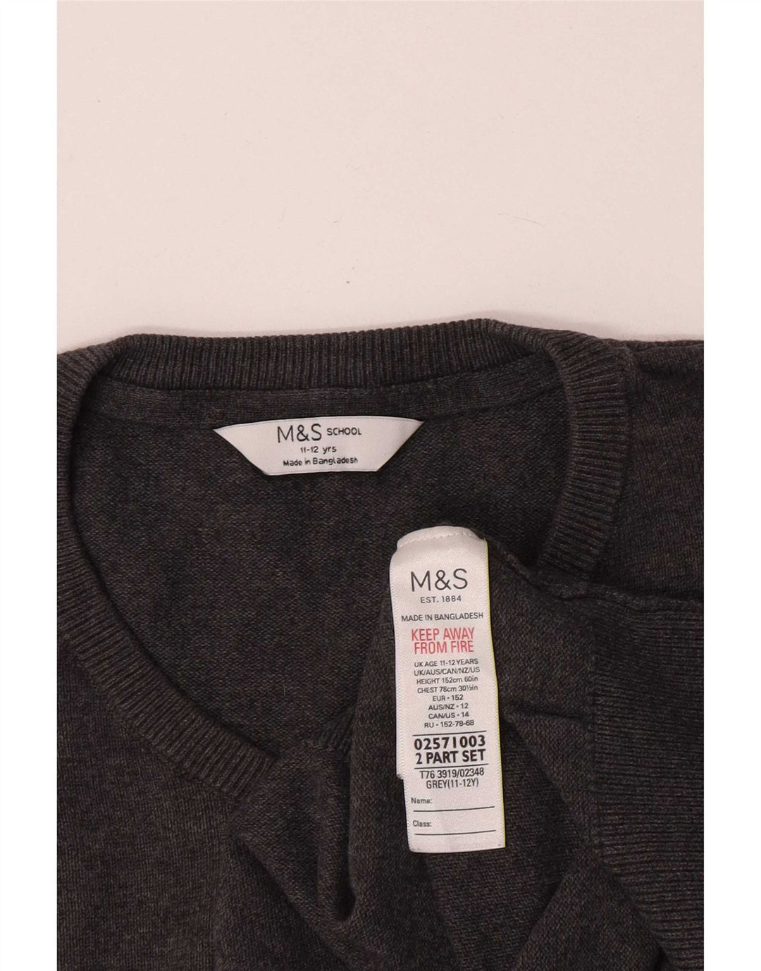 Джемпер с v-образным вырезом для мальчиков Marks & Spencer, 11–12 лет, серый хлопок