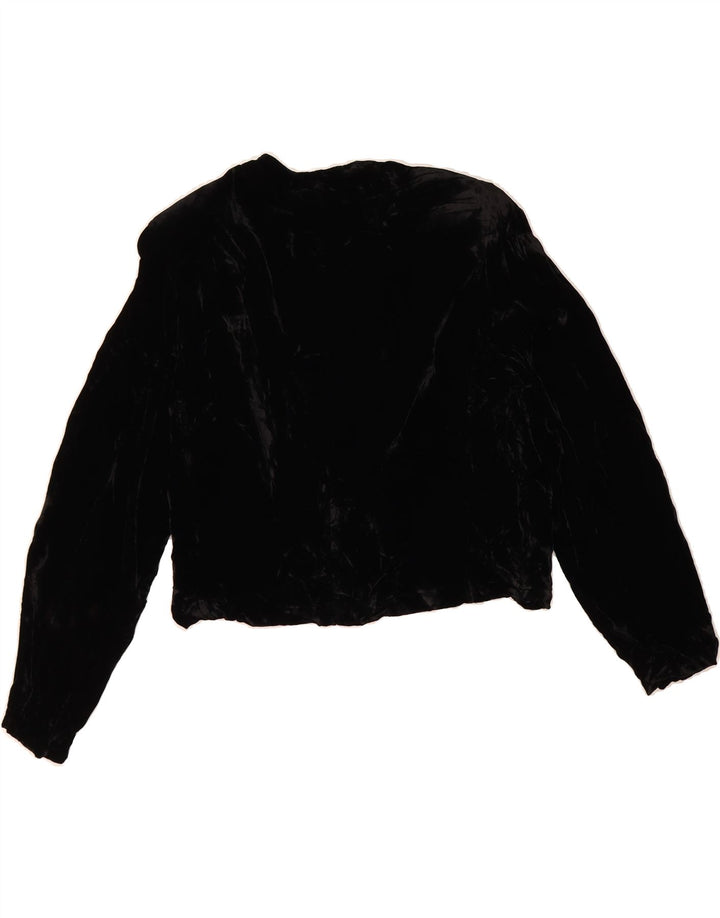 VINTAGE Womens Velvet Crop Blazer Jacket UK 12 Medium Black Viscose Vintage Vintage and Second-Hand Vintage from Messina Hembry 