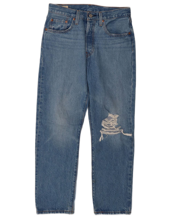 Женские потертые прямые джинсы Levi's 501 W27 L26, синий хлопок