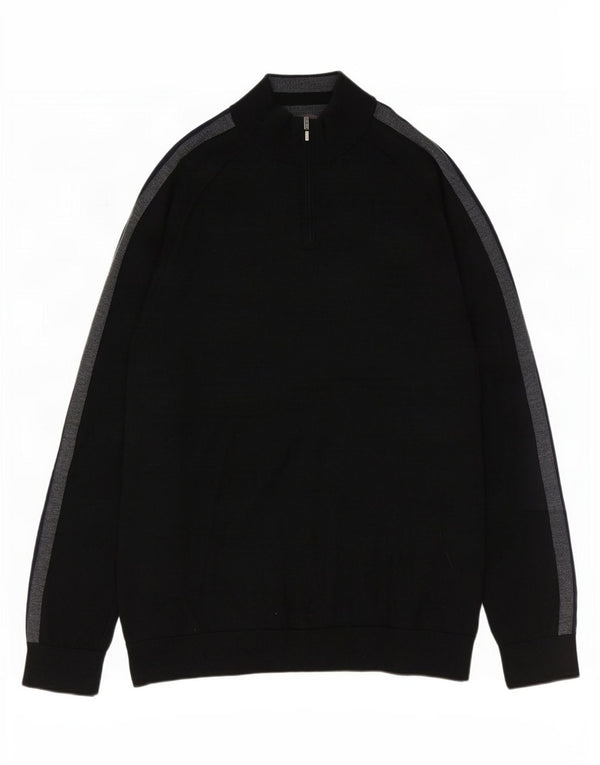 Marks & Spencer Mens Zip Neck Jumper Sweater XL Black Colourblock