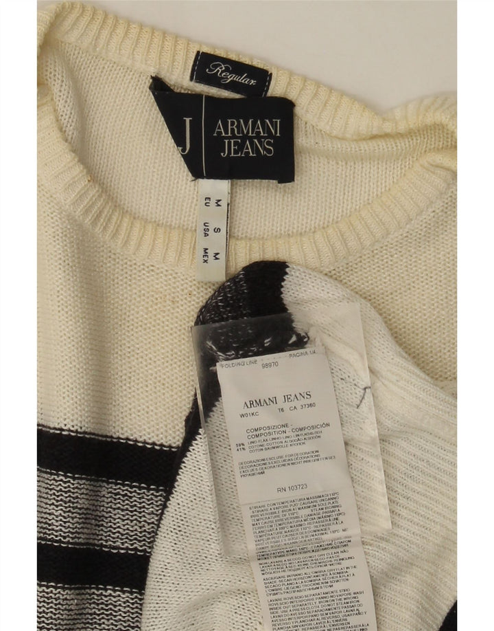Armani Jeans Мужской джемпер стандартного кроя с круглым вырезом, средний белый в полоску