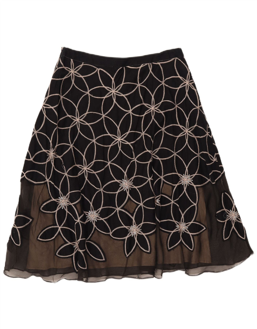 Женская юбка-трапеция MONSONON UK 12, средний размер W30, черный хлопок с цветочным принтом
