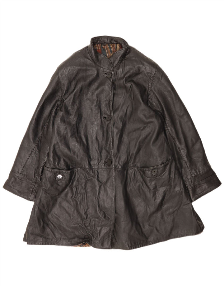 VINTAGE Женское кожаное пальто оверсайз IT 44 Medium Black Leather