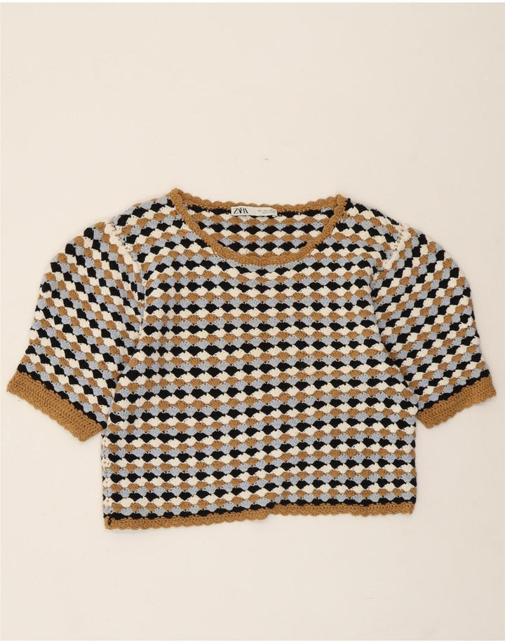 Женский укороченный свитер с вырезом лодочкой ZARA, Великобритания, 14, большой, разноцветный