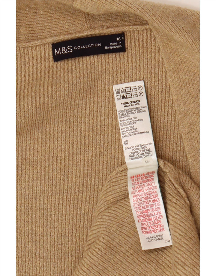 Женский удлиненный открытый кардиган Marks & Spencer UK 16, большой бежевый