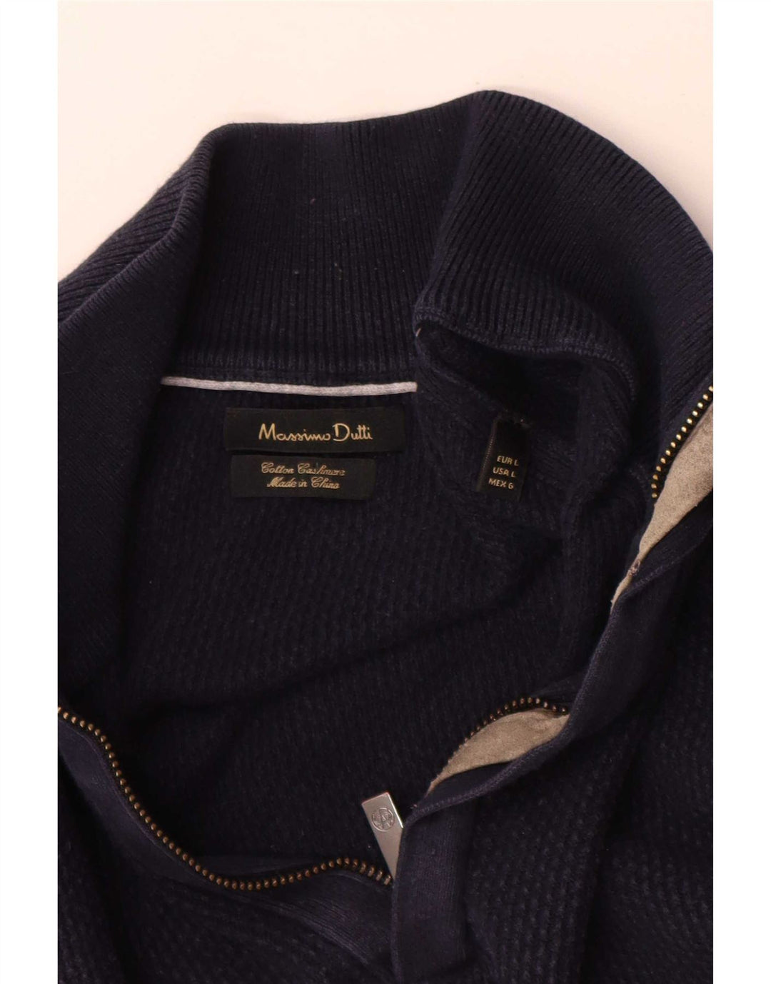 Мужской джемпер с воротником на молнии Massimo Dutti, большой темно-синий хлопковый свитер