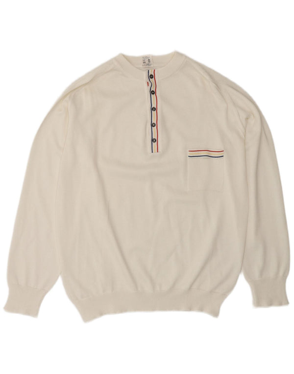 ВИНТАЖНЫЙ мужской джемпер с воротником на пуговицах, свитер среднего белого цвета