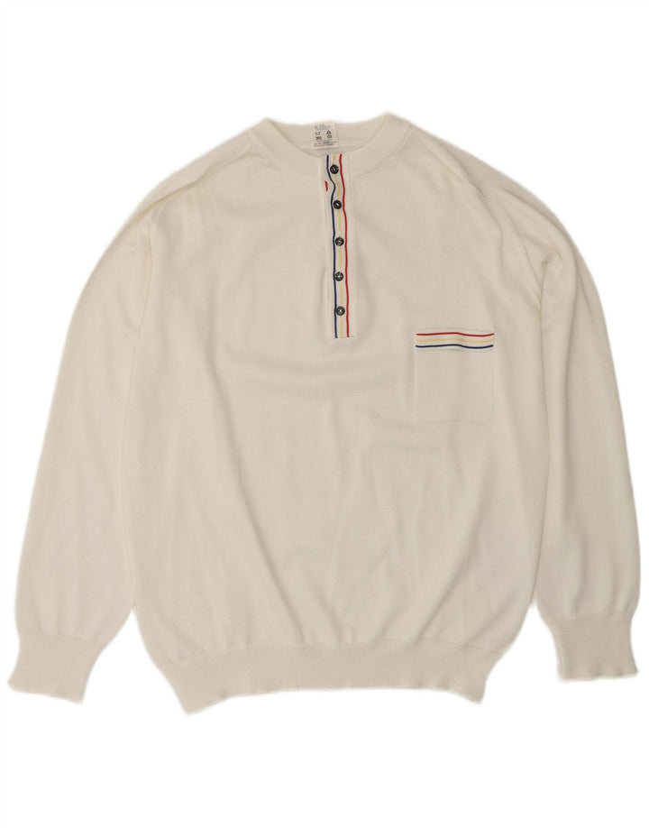 ВИНТАЖНЫЙ мужской джемпер с воротником на пуговицах, свитер среднего белого цвета