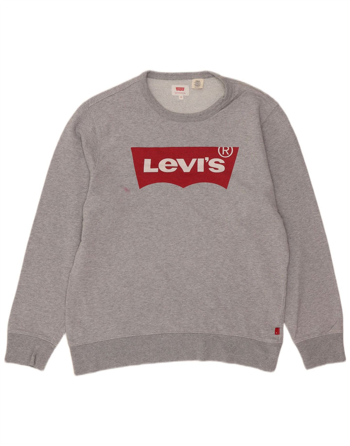 Мужской свитшот с рисунком Levi's XS, серый хлопковый джемпер в крапинку