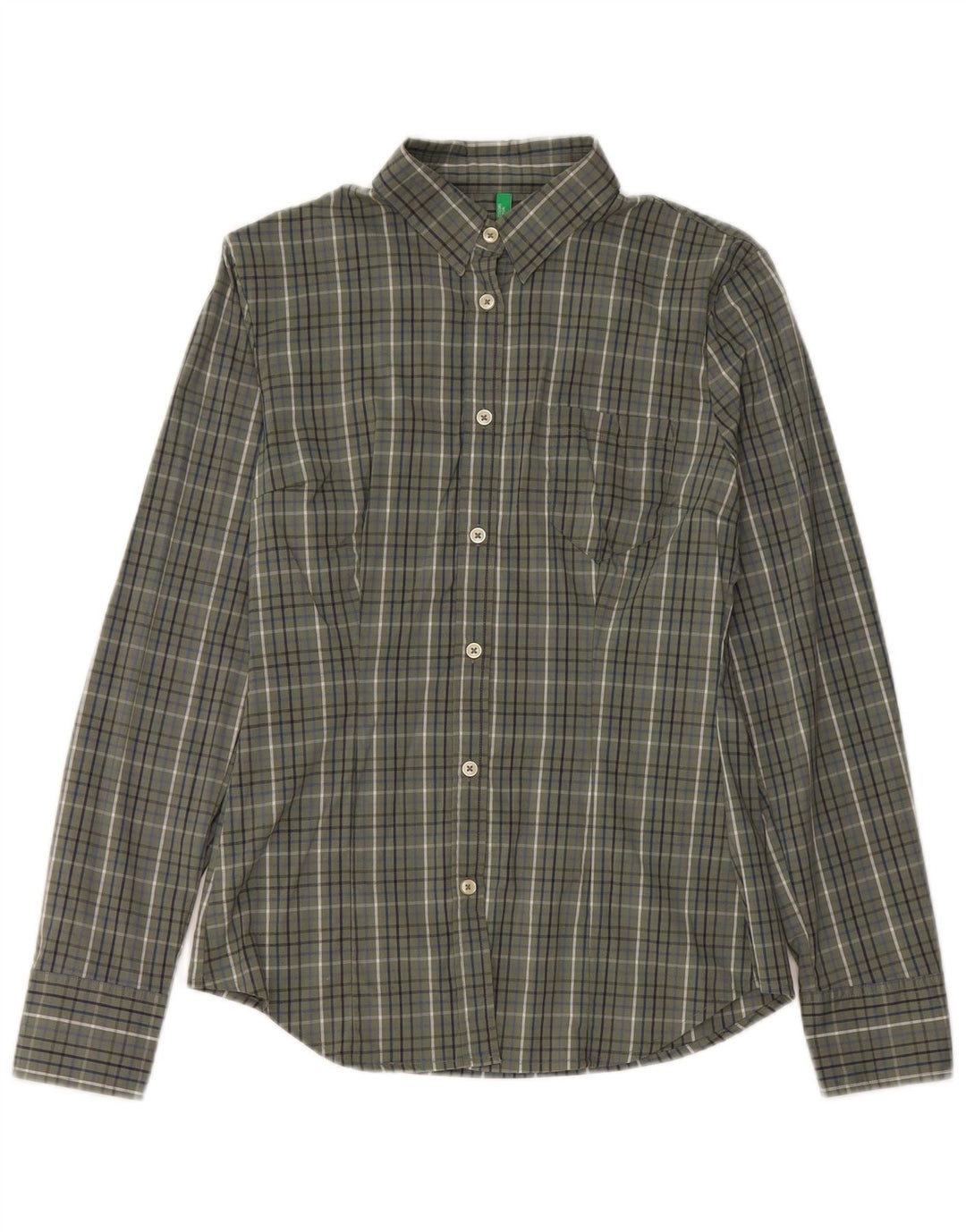 Женская рубашка Benetton UK 12, средний цвет хаки в клетку, хлопок