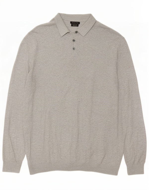 Massimo Dutti Mens Polo Neck Jumper Sweater XL Grey Cotton