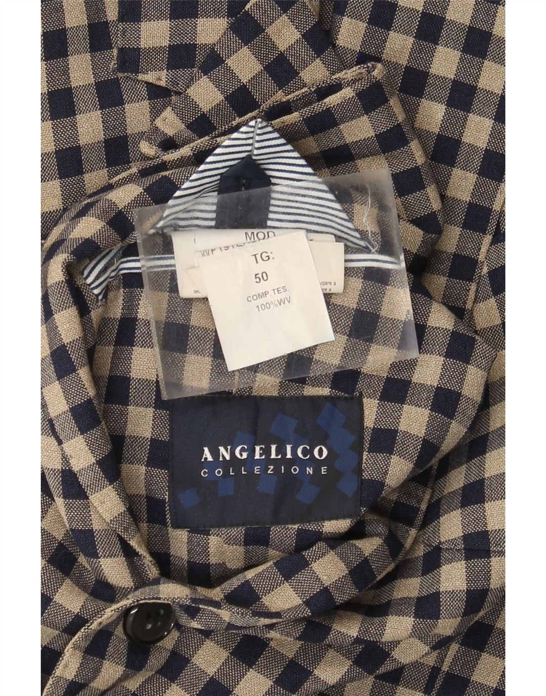 Мужской пиджак Angelico на 2 пуговицах IT 50, большой, бежевый, в мелкую клетку, шерсть