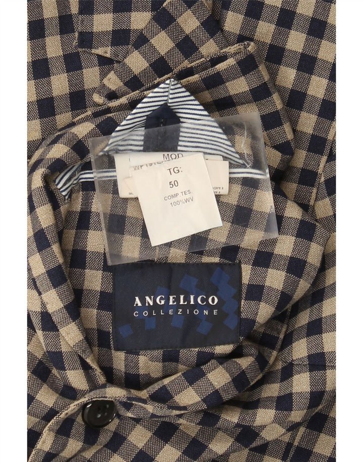 Мужской пиджак Angelico на 2 пуговицах IT 50, большой, бежевый, в мелкую клетку, шерсть