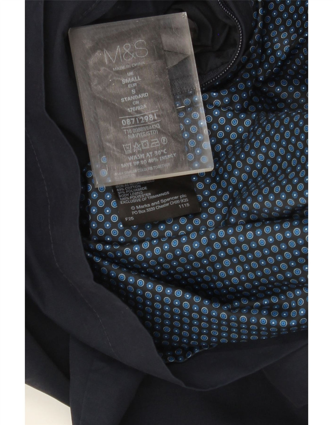 Мужской бомбер MARKS & SPENCER UK 36, маленький, темно-синий, хлопок