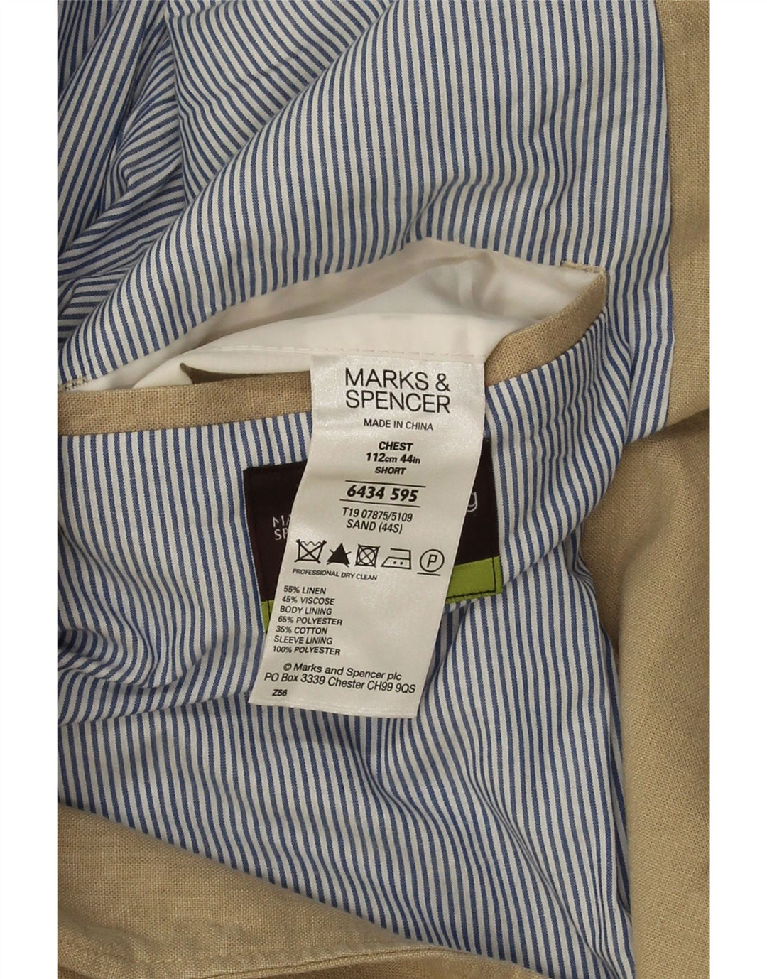 Мужской пиджак на двух пуговицах Marks & Spencer UK 40, большой, бежевый, льняной