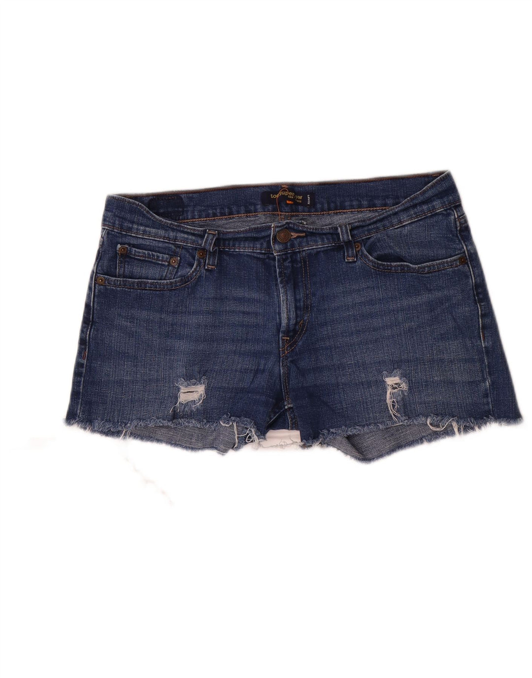Женские джинсовые шорты Levi's 524 с потертостями, супернизкий размер, США 11, большие W32, синие