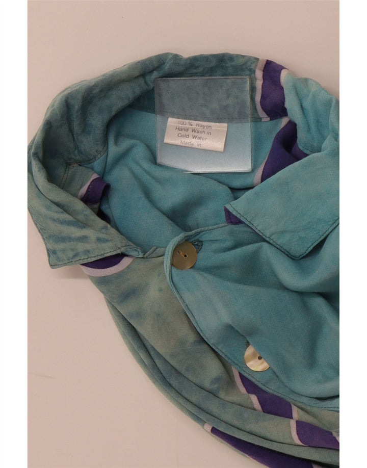 VINTAGE Мужская рубашка с абстрактным узором XL, синяя вискоза