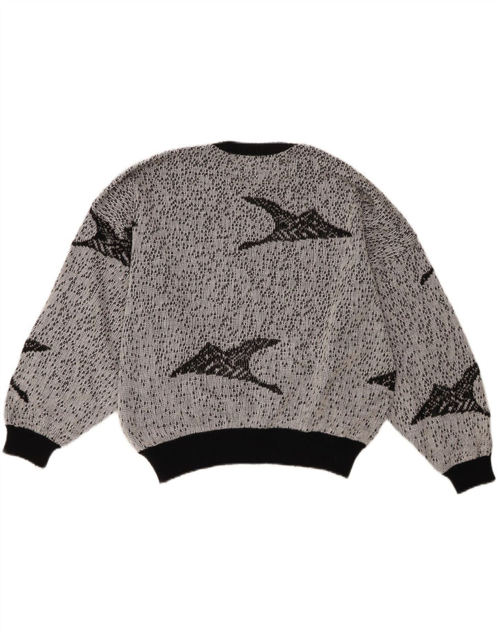 Винтажный женский укороченный джемпер с абстрактным узором и круглым вырезом, свитер, Великобритания, 18 XL, серый цвет