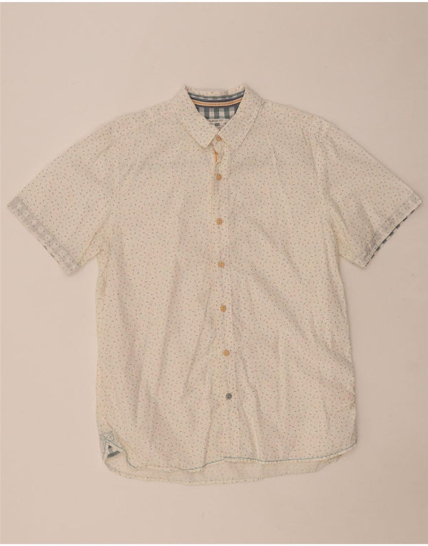 WHITE STUFF Мужская классическая рубашка с коротким рукавом, маленький белый пятнистый хлопок