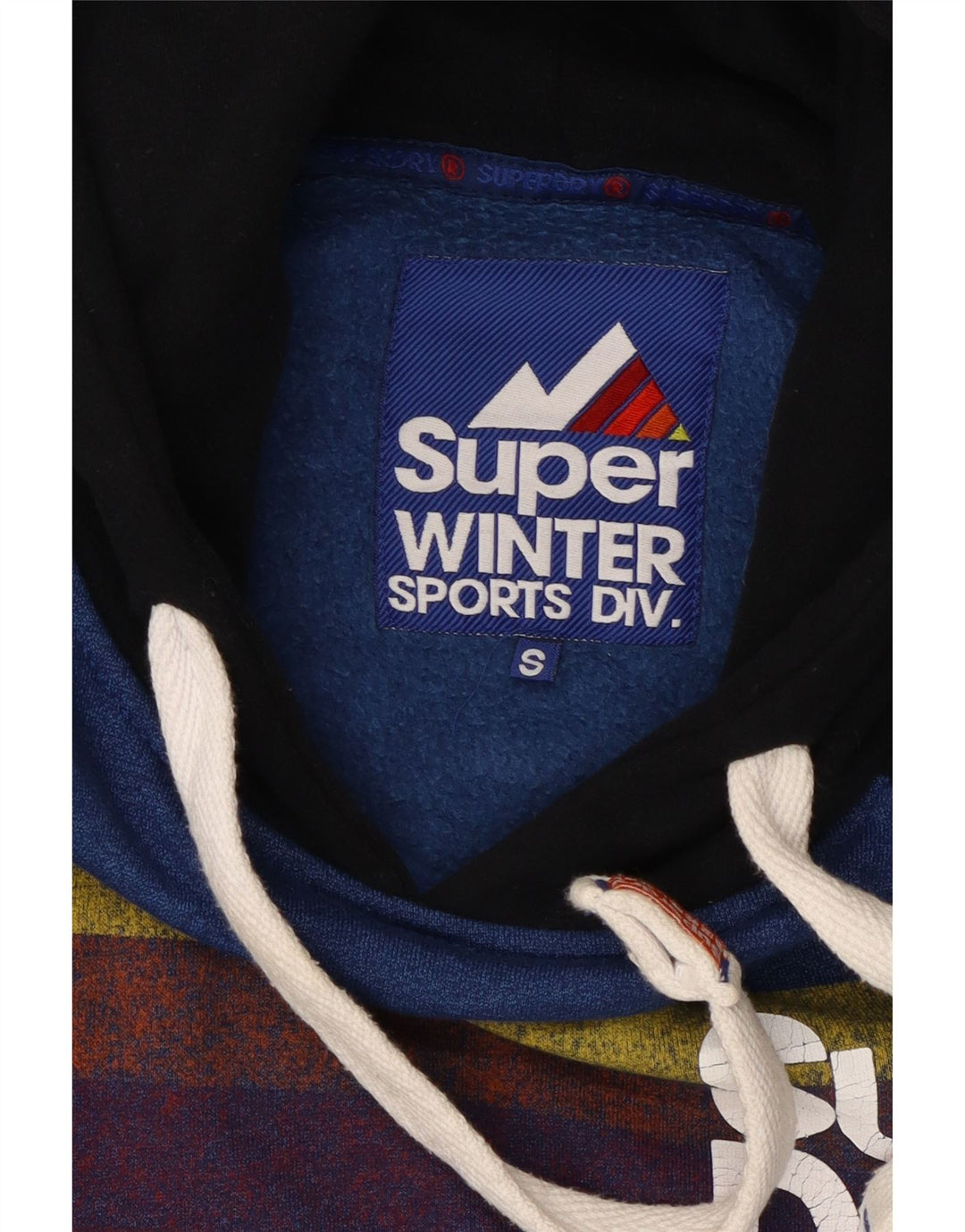 SUPERDRY Мужской джемпер с капюшоном с рисунком, маленький синий, хлопок с цветными блоками