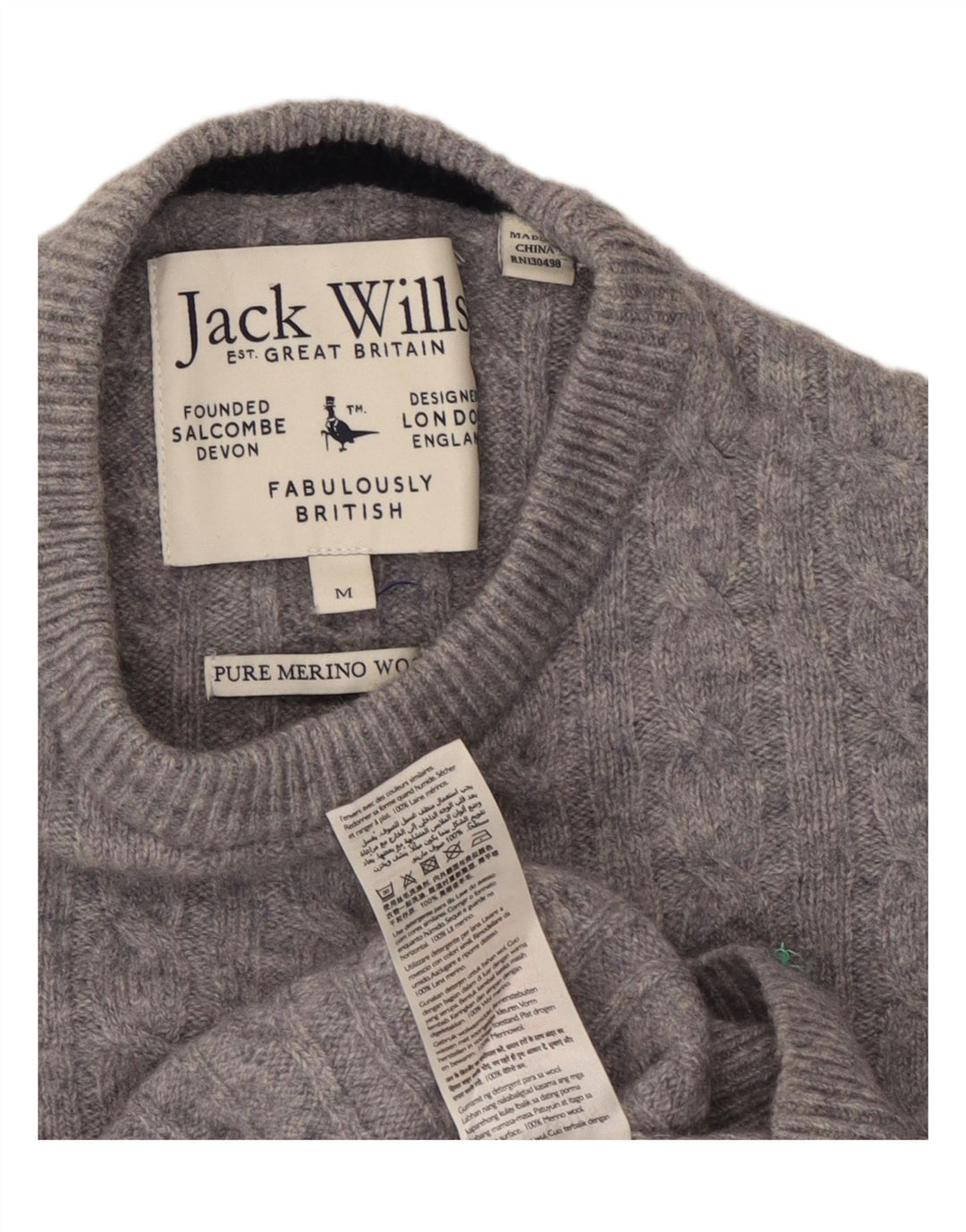 Женский джемпер с круглым вырезом Jack Wills, Великобритания, 14, средний серый, шерстяной в крапинку