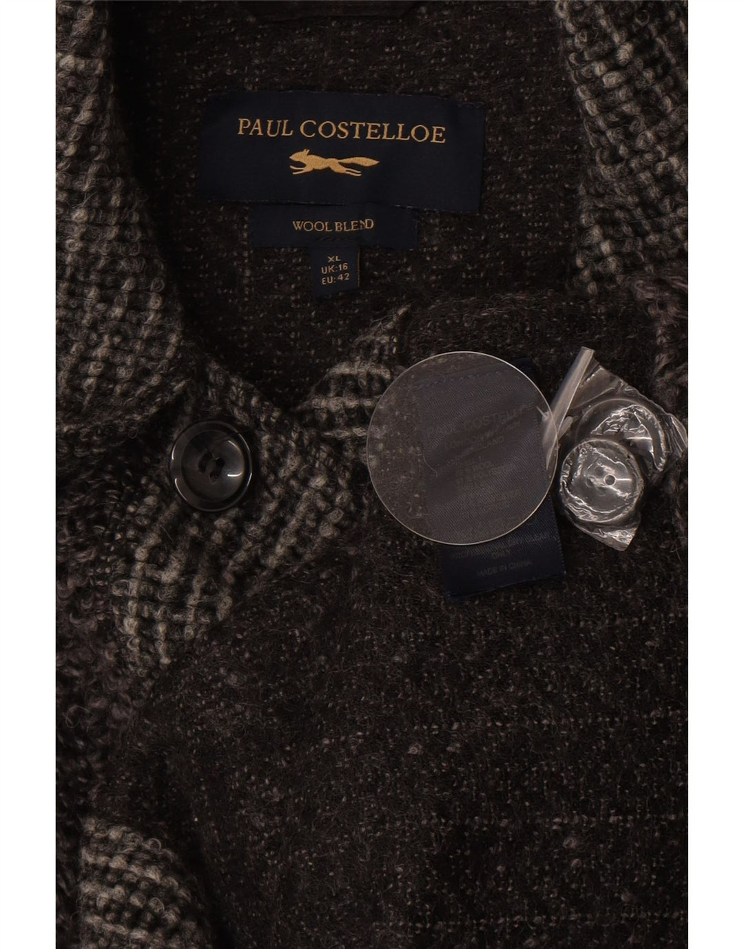 Paul Costelloe Женское пальто большого размера UK 16, большое серое шерстяное пальто с цветными блоками