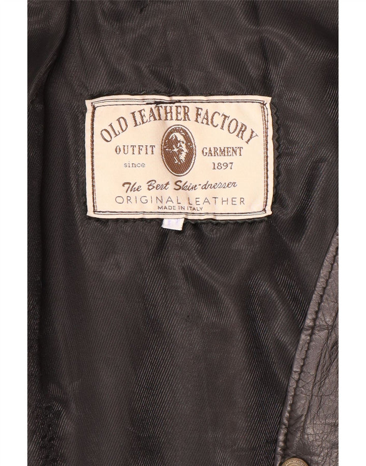 Винтажный мужской кожаный жилет, большой черный кожаный