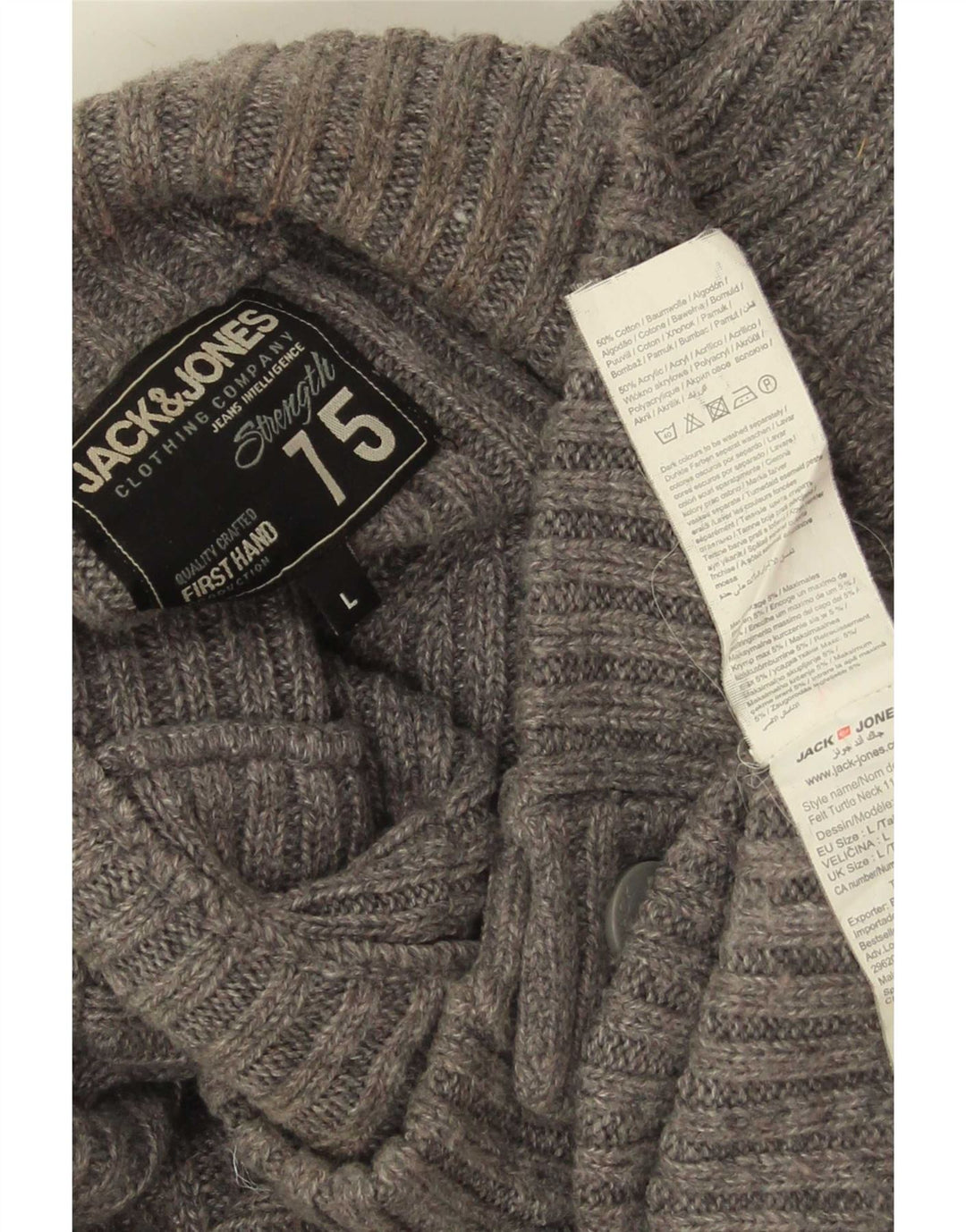 Мужской джемпер с воротником на пуговицах Jack & Jones, большой серый хлопковый свитер