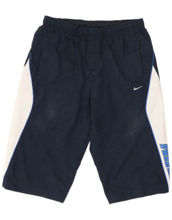 Мужские спортивные шорты Nike с графическим рисунком, большие темно-синие спортивные шорты из полиэстера с цветными блоками