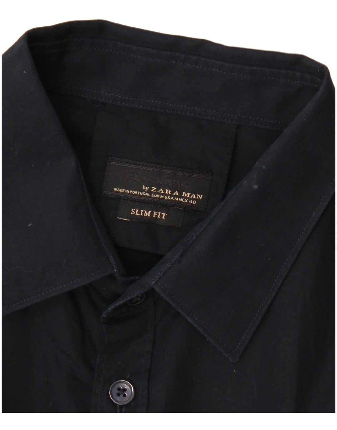 Мужская рубашка узкого кроя ZARA среднего размера, темно-синяя, с цветными блоками